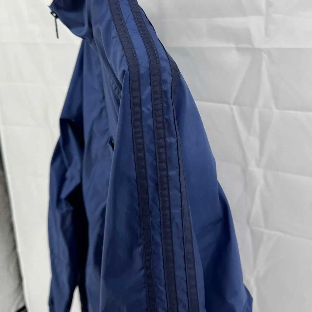 Adidas Windbreaker Jacket Mens Large Blue Full Zip Packable Hood‎ Mesh Lined